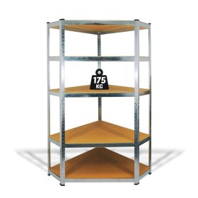   Fémpolc állvány - sarok - 5 szintes - fém - max. 175 kg - 180 x 90 x 30 cm