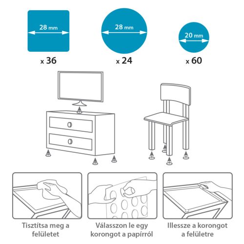 Öntapadós filcpárna szett - fehér