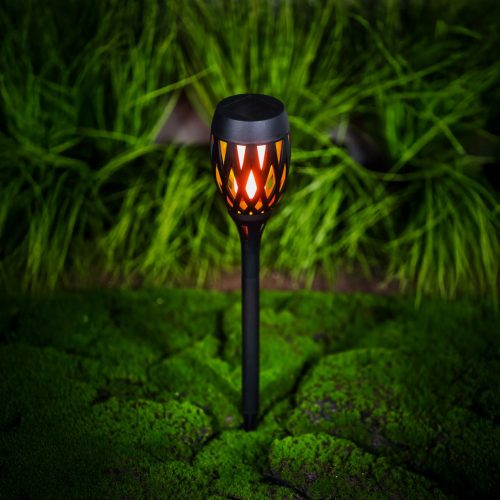 LED-es szolár lámpa - leszúrható / fali / szabadonálló - lángeffekt - 12 sárga LED - 90 x 410 mm