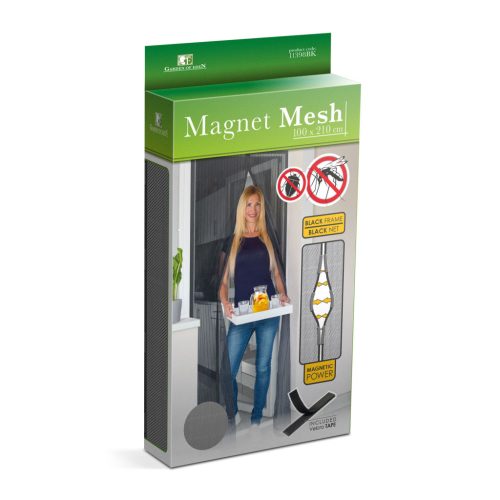 Szúnyogháló függöny ajtóra - mágneses - 100 x 210 cm - fekete