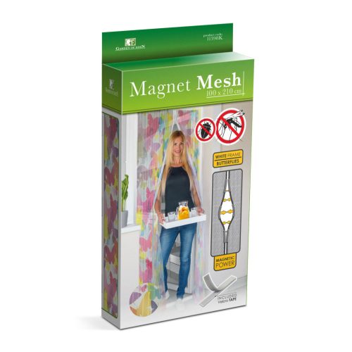 Szúnyogháló függöny ajtóra - mágneses - 100 x 210 cm - Színes pillangós