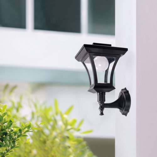 LED-es szolár lámpa - fali - 21 x 21 cm - 8 LED - fekete - melegfehér