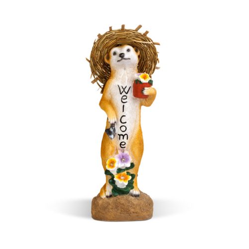 LED-es szolár állatfigura - "Welcome" szurikáta - melegfehér LED - 30 cm