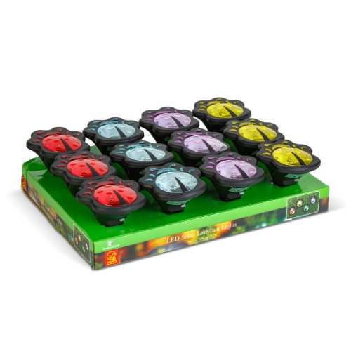 Leszúrható LED szolár - katica - színes - fekete - műanyag - 9 x 9 x 8,5 cm