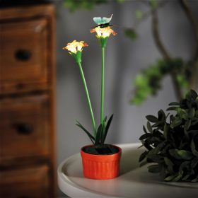   Szolár színes virág - 8 x 8 x 32 cm - 10 melegfehér LED - piros