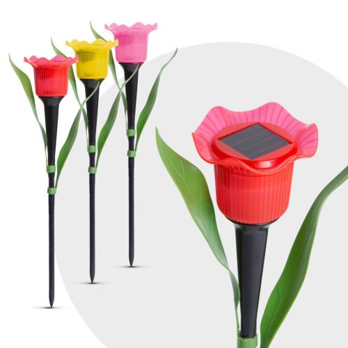 LED-es szolár tulipánlámpa - sárga / piros / rózsaszín - 31 cm - 24 db / kínáló