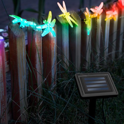LED szolár fényfüzér - szitakötő - 2 m - 10 színes LED