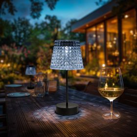   Szolár asztali lámpa - átlátszó - hidegfehér LED - műanyag - 26 x 12 cm