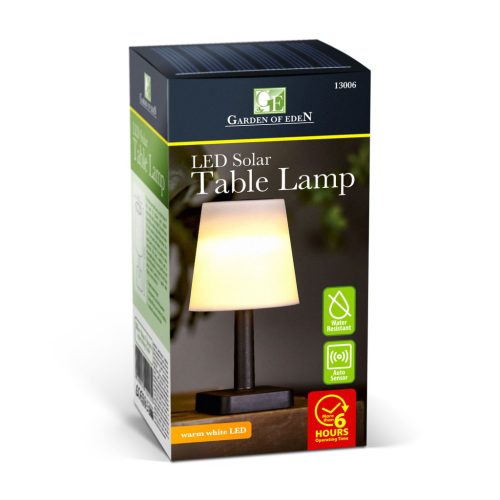 Szolár asztali lámpa - fehér - melegfehér LED - műanyag - 23 x 12 cm