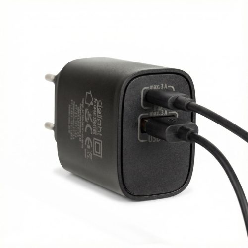 Hálózati Adapter USB + Type-C PD20W gyorstöltéssel - fekete
