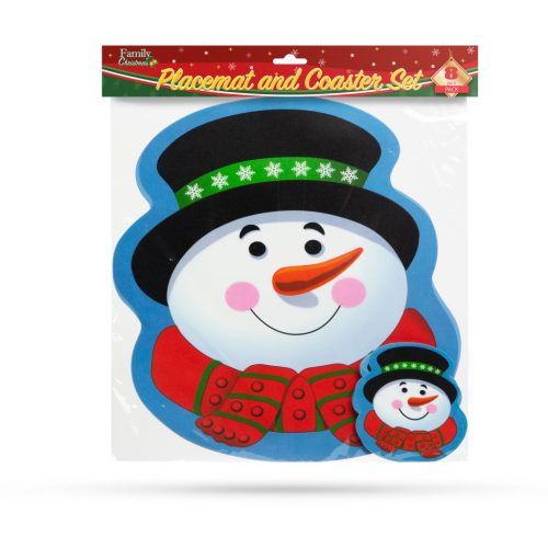 Tányér és poháralátét - hóember - 8 db