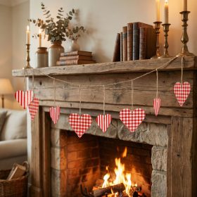 Girland - papír - piros kockás szívek - 2 m