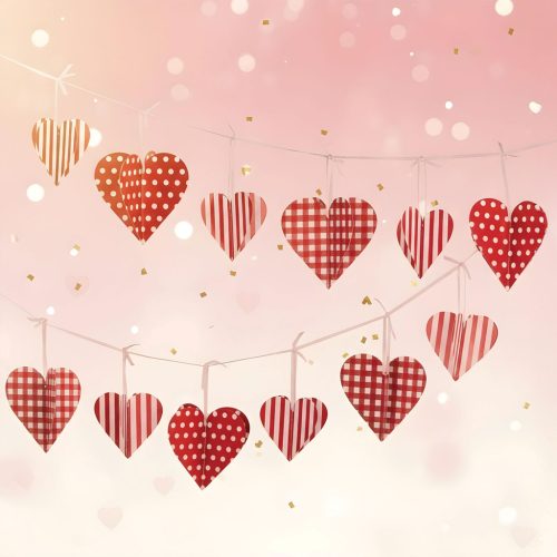 Girland - papír - piros kockás szívek - 2 m