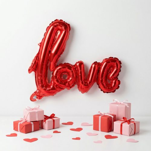 Lufi - "LOVE" felirat - metál bordó, fólia - 55 cm