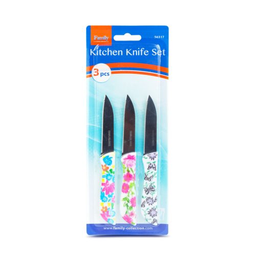 Konyhai kés készlet - 16 cm - virág mintás - 3 db / csomag