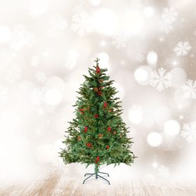 Műfenyő - 120 cm - PE / PVC - piros bogyóval