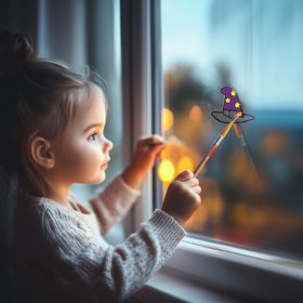   Halloween-i kifesthető ablakdekor - boszorkánykalap - 4 szín - ecsettel