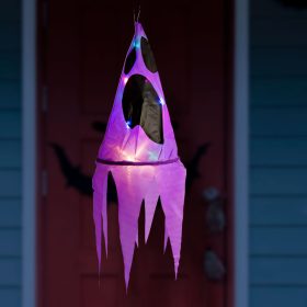   Halloween-i világító dekoráció - szellem - lila - 10 színes LED - akasztható - 2 x 2032 - 75x20 cm
