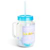 Szívószálas pohár - kék - 4 db hűthető jégkockával, 550ml,  17 x 7.5 x 13.5 cm
