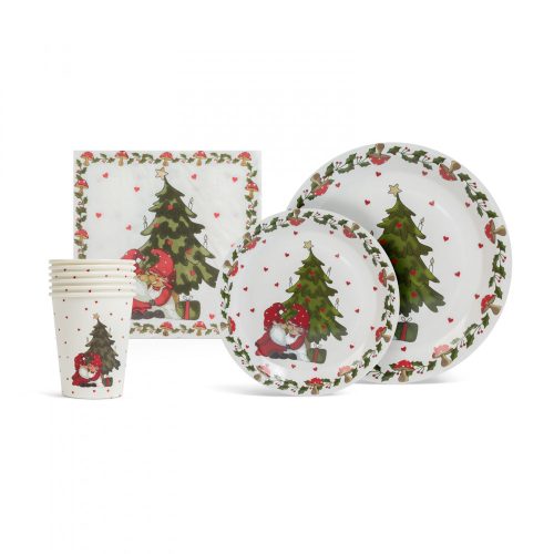 Karácsonyi papír teríték szett karácsonyfa - 12 tányér, 6 pohár, 20 szalvéta