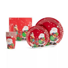   Karácsonyi papír teríték szett, Mikulás - 12 tányér, 6 pohár, 20 szalvéta