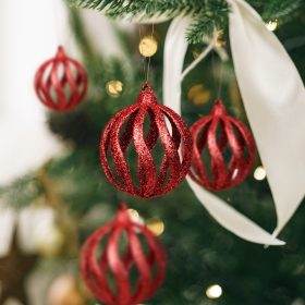   Karácsonyfadísz szett - glitteres piros gömbdísz - 7 cm - 6 db / csomag
