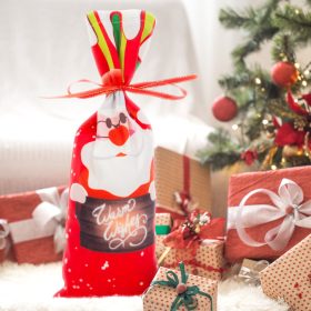   Karácsonyi italos üveg tartó szalaggal - mikulás - poliészter - 32 x 12,5 cm