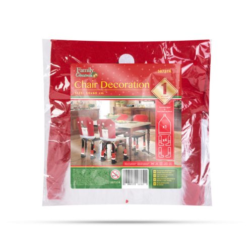 Karácsonyi székdekor, székhuzat szett- Mikulás - 50 x 60 cm - piros/fehér