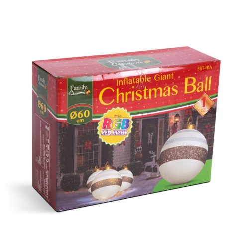 Felfújható RGB LED-es óriás karácsonyi gömb fehér - 60 cm
