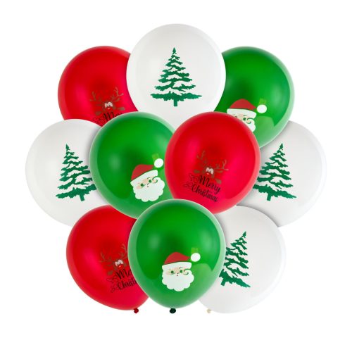 Lufi szett - piros, fehér, zöld, karácsonyi motívumokkal - 10 db / csomag