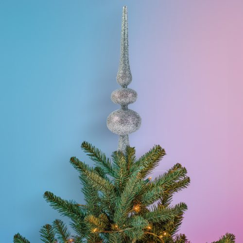 Karácsonyfa csúcsdísz - ezüst, glitteres - 30 x 7 cm