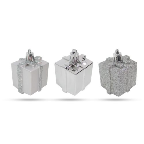 Karácsonyfadísz szett - ezüst ajándék - 4,5 cm - 6 db / szett