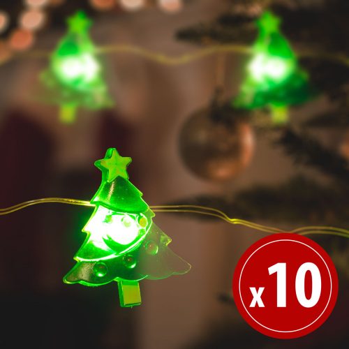 LED fényfüzér - karácsonyfa - 10 LED - 1,2 méter - melegfehér - 2 x AA
