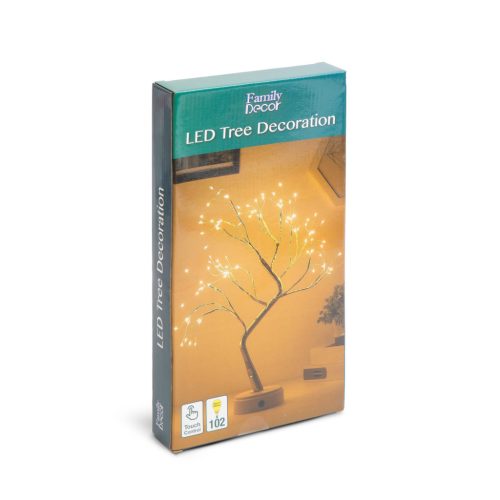 LED-es asztali fa dekoráció - melegfehér - érintőgombos, elemes, USB-s