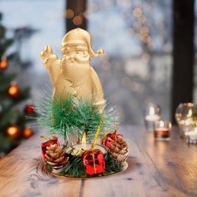   Adventi dekoráció - mécsestartóval - réz, Mikulás - 8 x 13 cm