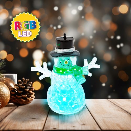 Karácsonyi LED-es hóember - zöld - RGB LED - 9 x 8 x 5 cm
