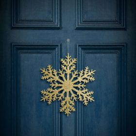   Karácsonyi dekoráció - jégkristály - glitteres arany - akasztható - 31 cm