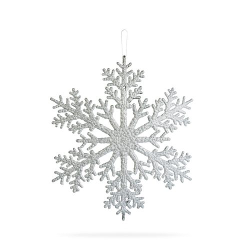 Karácsonyi dekoráció - jégkristály - glitteres ezüst - akasztható - 31 cm