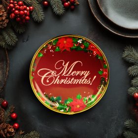   Karácsonyi kínálótál - műanyag - "Merry Christmas" - 22 cm