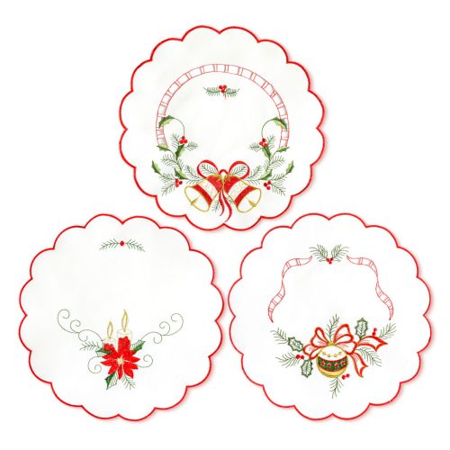 Karácsonyi asztalterítő - hímzett - 29 cm - 3 féle