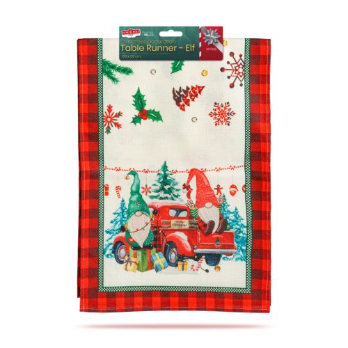 Karácsonyi dekoráció - asztalterítő futó - manós - 183 x 33 cm