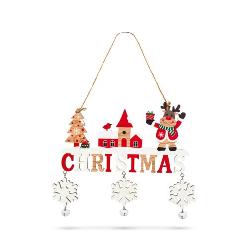 Karácsonyi dekoráció - akasztható - fa - csengettyűvel - 23 x 20 cm - 2 féle