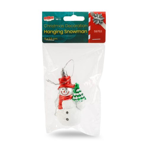 Karácsonyi dekoráció - hóember - akasztható - műanyag - 9 x 5,5 cm