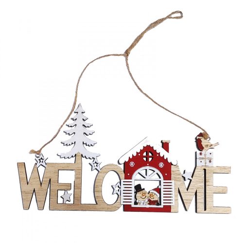 Karácsonyi ajtódísz fából akasztóval "welcome" - 29 x 15 cm