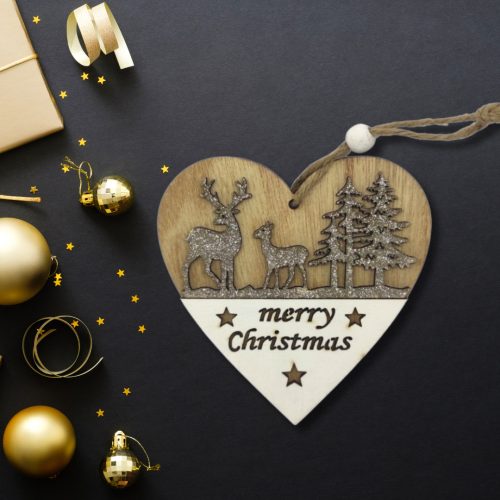 Karácsonyi ajtódísz fából akasztóval szív - 11 cm