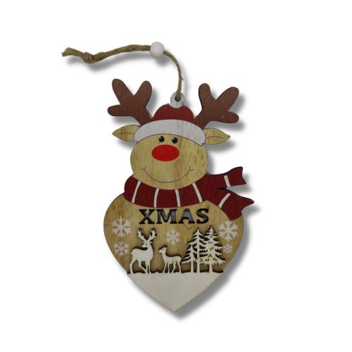 Karácsonyi ajtódísz fából akasztóval Xmas rénszarvas - 10 x 17 cm