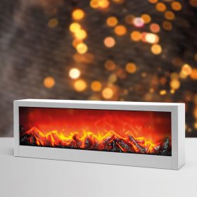   Kandalló LED-es lánghatással - fehér - elemes / USB-s - 60 x 10 x 20 cm