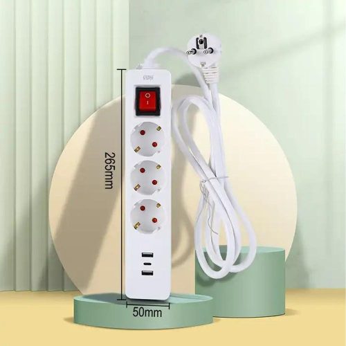 WinningStar - 3 az 1 -ben Elosztó - 3-as kapcsolós + 2 x USB + 1 x C-type - 3 m