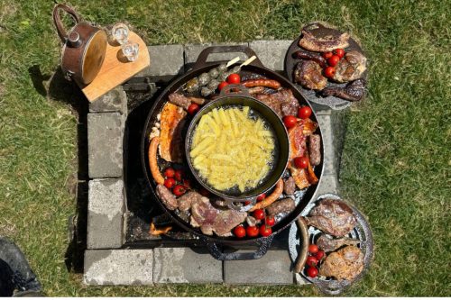 4 db-os Grilltárcsa szett, öntöttvasból, lábakkal – 49,5 cm