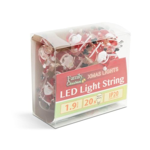 LED fényfüzér - mikulás - 1,9 m - 20 LED - melegfehér - 2 x AA